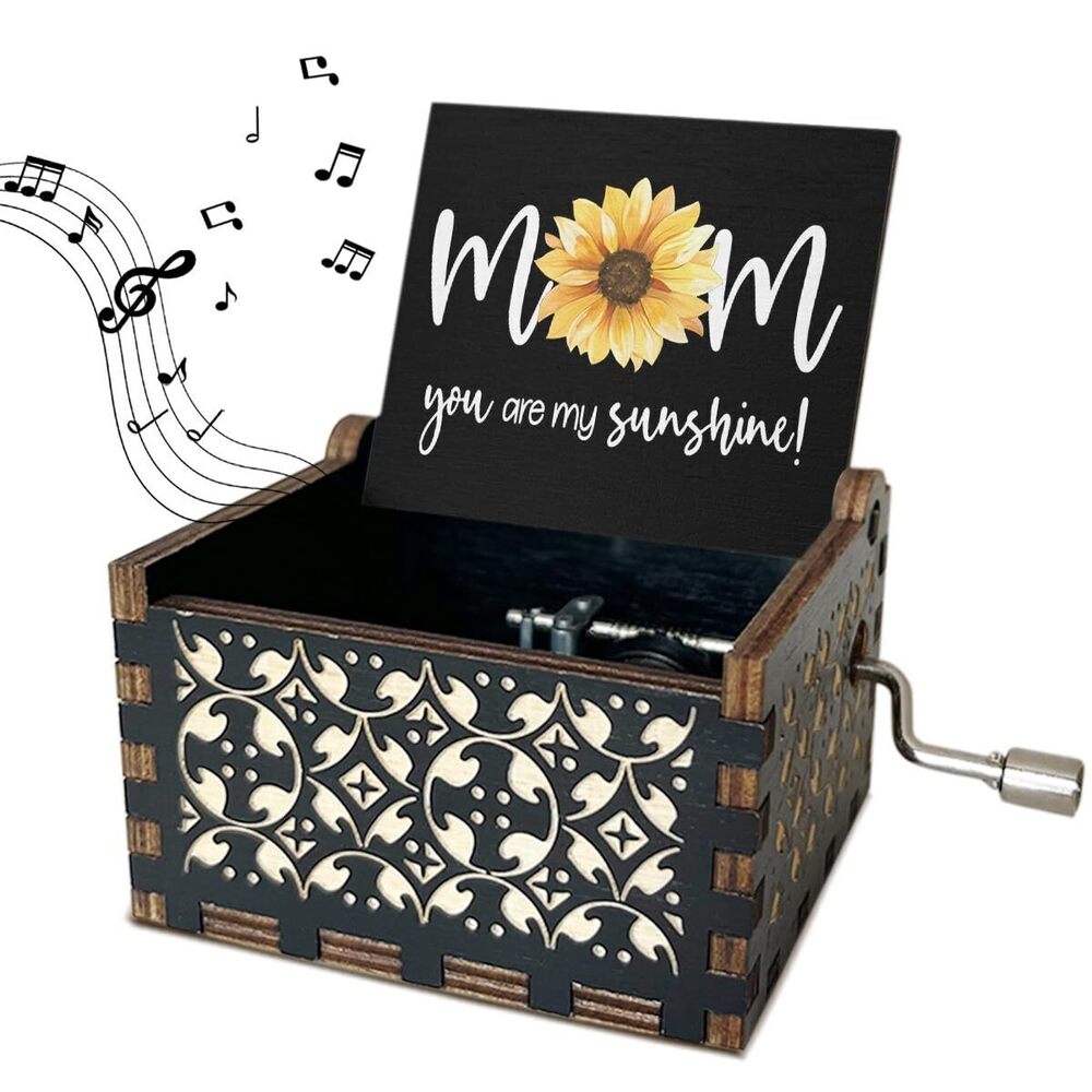 9635 Mom U R My Sunshine Wooden Music Box with Handle for Mom Vintage Hand